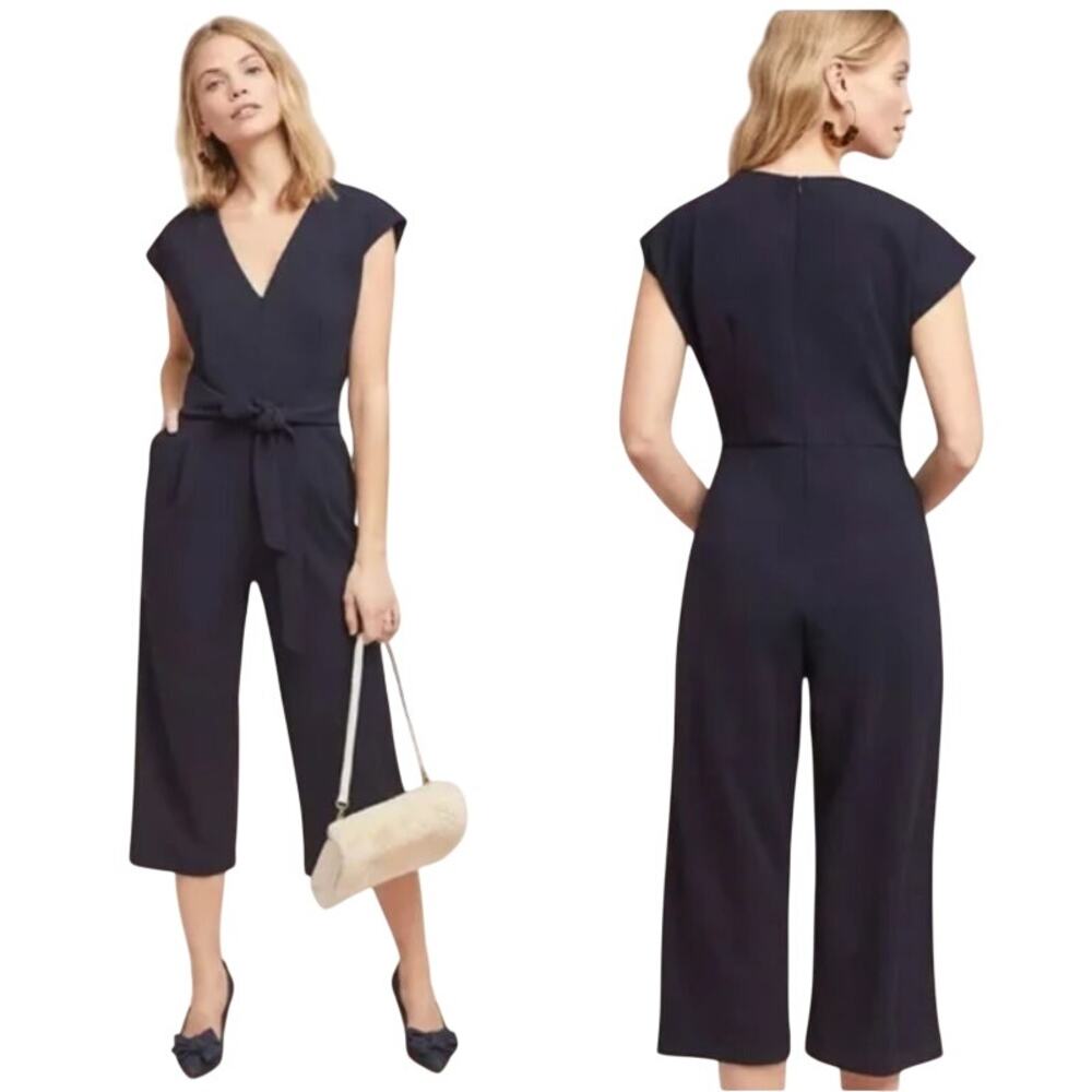 Ett:Twa by Anthropologie Sedona Jumpsuit Small Black Cropped Party Business NWT